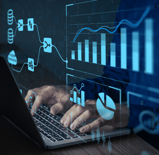 Professional using a laptop device to access Trialtrove for trial insights and strategy.
