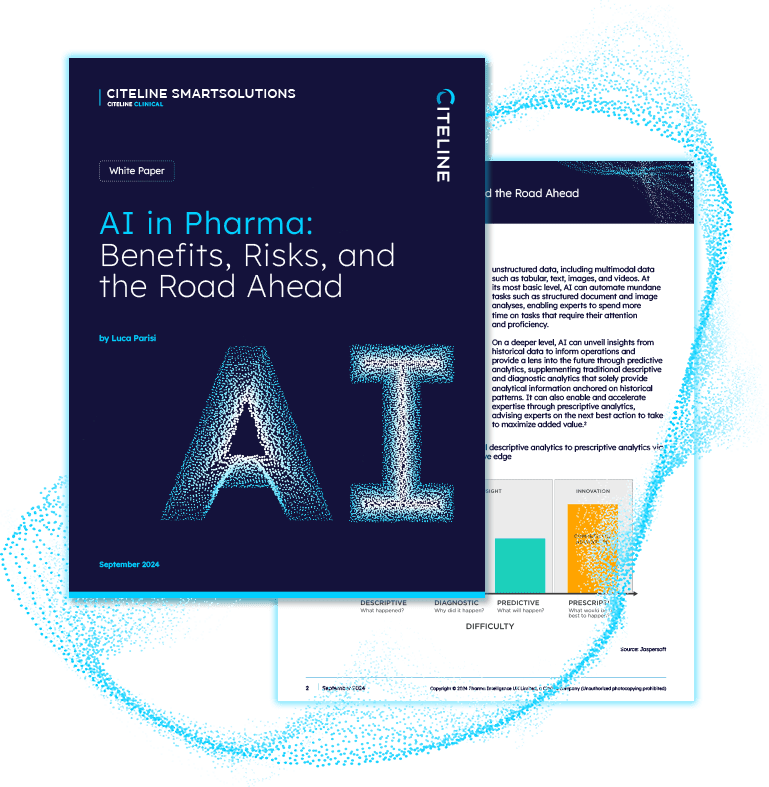 PDF preview of AI in Pharma: Benefits, Risks, and the Road Ahead white paper by Citeline.