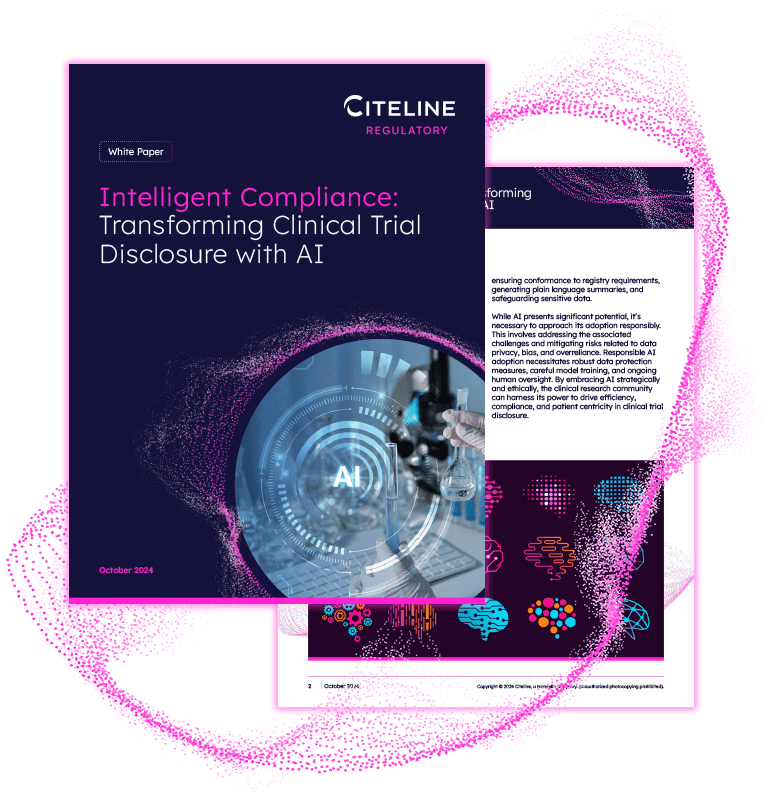 PDF preview of the Intelligent Compliance: Transforming Clinical Trial Disclosure with AI white paper.