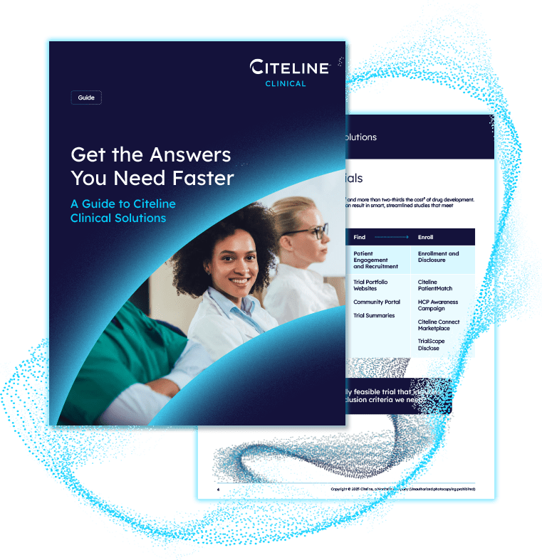 PDF preview of the Clinical Solutions Guide by Citeline.