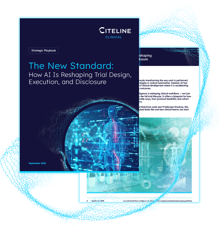 PDF preview of The New Standard: How AI Is Reshaping Trial Design, Execution, and Disclosure playbook, available for download.