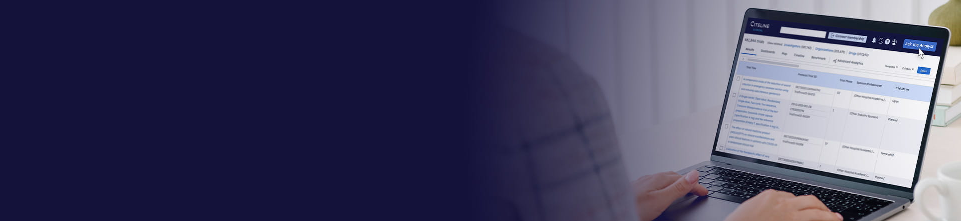 Citeline subscriber clicking on the Ask the Analyst button.