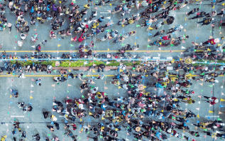 Aerial shot of a group of people.