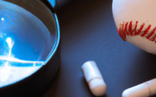 A baseball and a magnifying glass side by side, highlighting the contrast between sports and investigation.