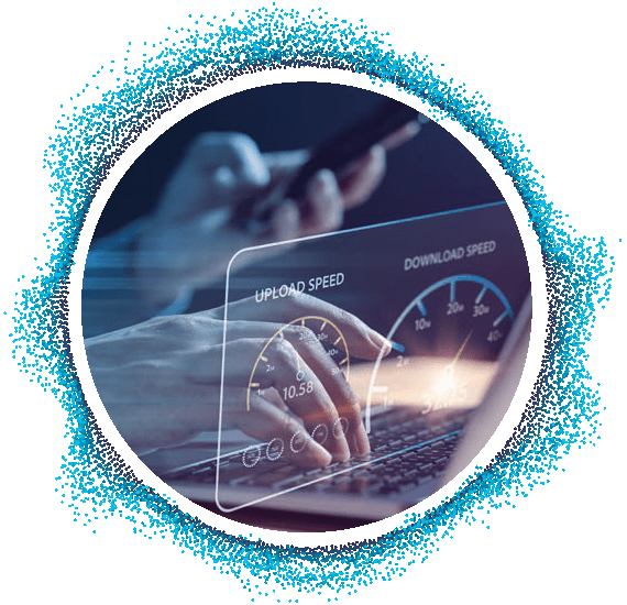 A person using a laptop with a speedometer on the screen